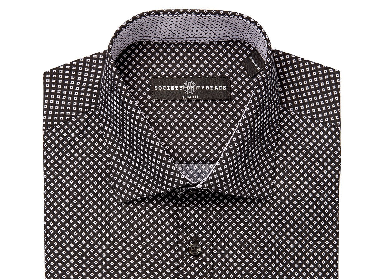 Society of Threads Men's Diamond-Print Performance Slim-Fit Dress Shirt Black Size Large