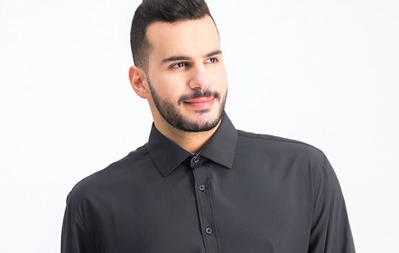 Society Of Threads Men's Slim-Fit Performance Stretch Solid Dress Shirt Black Size Small