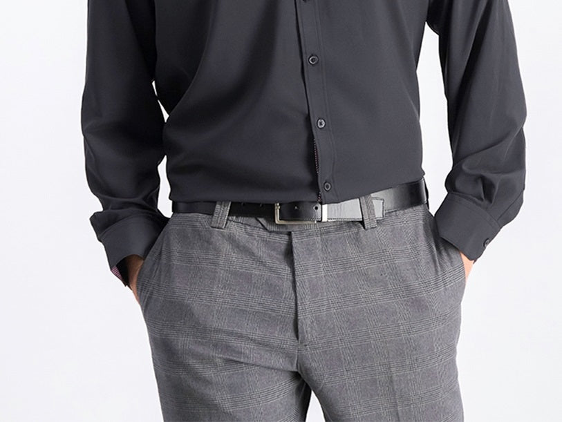 Society Of Threads Men's Slim-Fit Performance Stretch Solid Dress Shirt Black Size Small