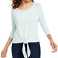 Crave Fame Women's Juniors' Cozy Tie-Front Top Green Size Large