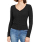 Crave Fame Juniors' V-Neck Button-Front Shirt Black Size Small