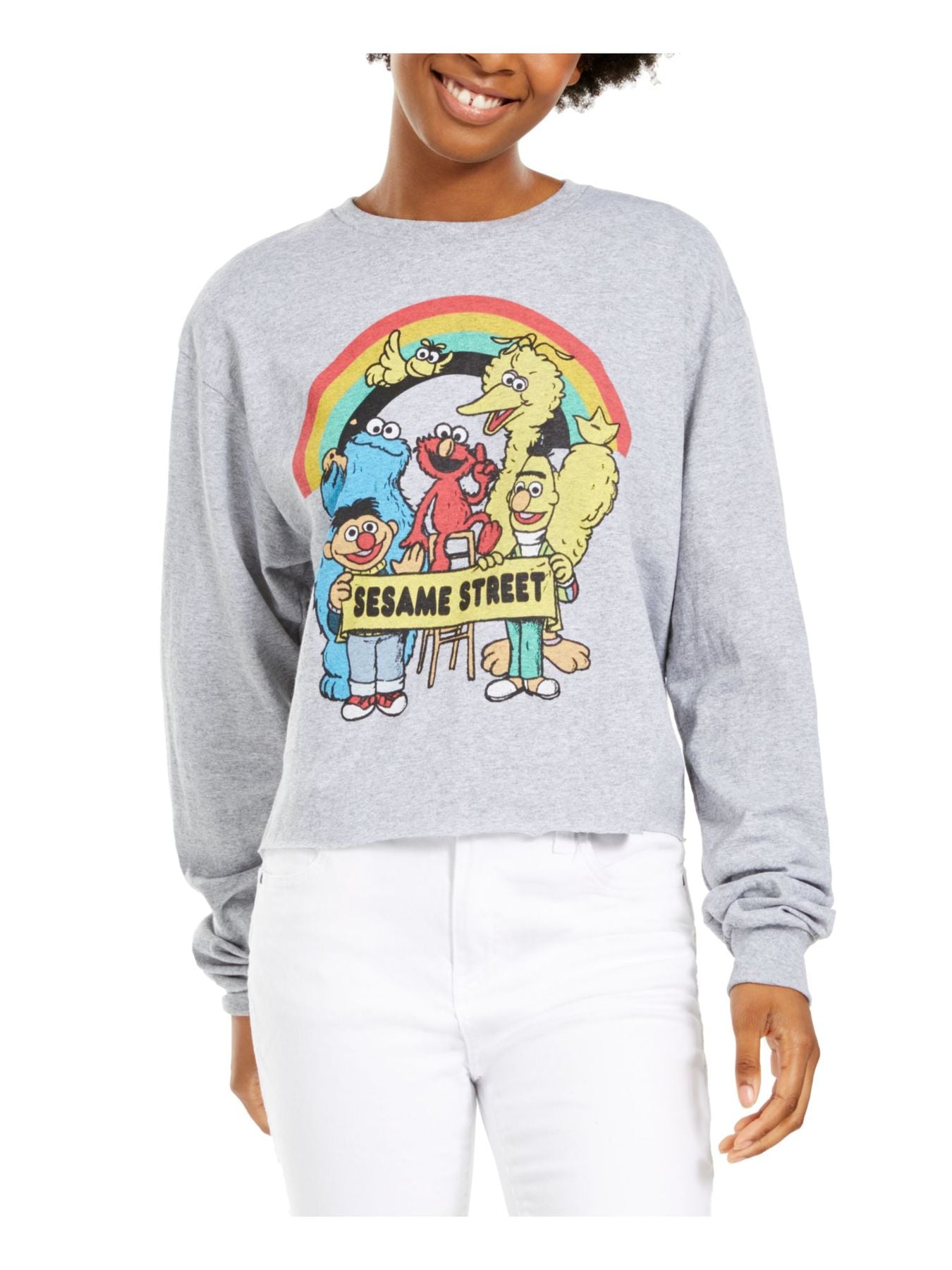 Hybrid Apparel Women's Graphic Long Sleeve Crew Neck Gray Size Small