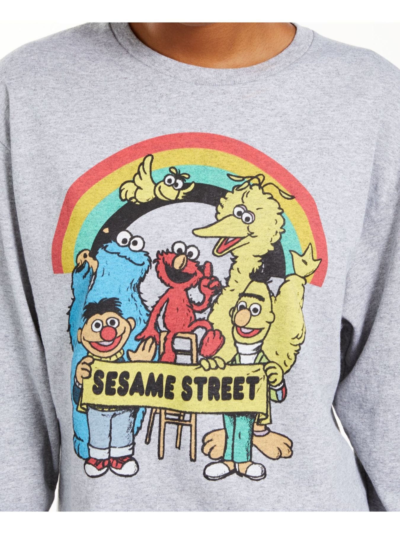 Hybrid Apparel Women's Graphic Long Sleeve Crew Neck Gray Size Small