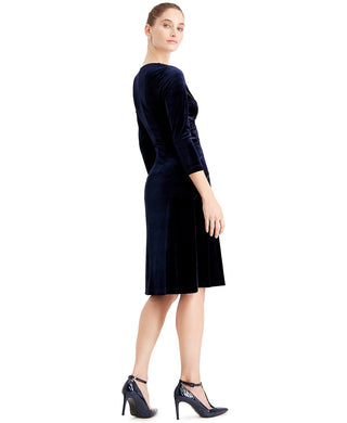 Connected Women's Velvet Rhinestone-Brooch Dress Navy Size 8
