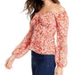 Q & A Women's Floral-Print Off-The-Shoulder Top Red Size Medium