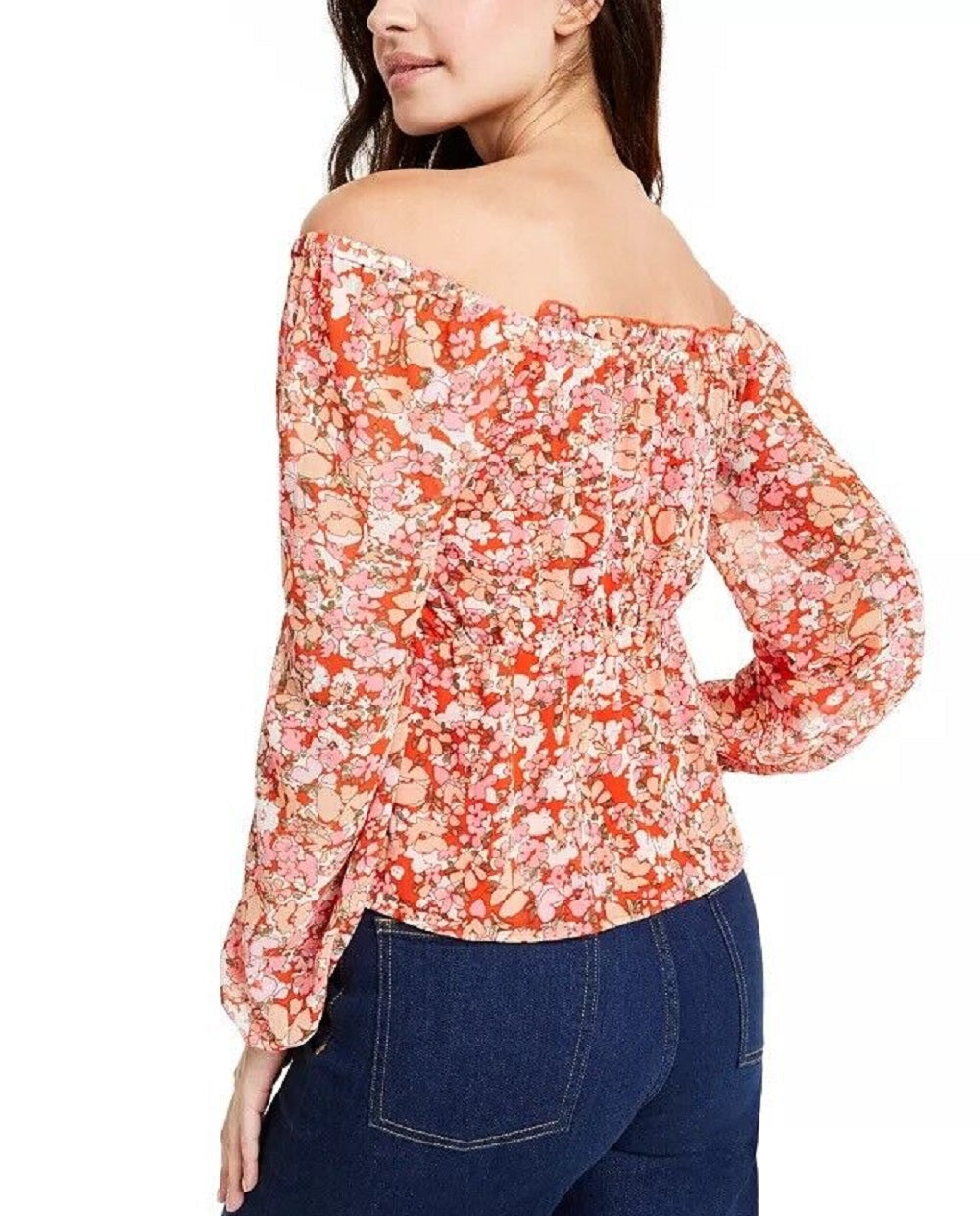 Q & A Women's Floral-Print Off-The-Shoulder Top Red Size X-Large