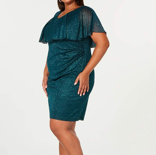Connected Women's Plus Size Metallic Popover Dress Hunter Green Size 18