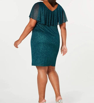 Connected Women's Plus Size Metallic Popover Dress Hunter Green Size 18