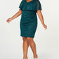Connected Women's Plus Size Metallic Popover Dress Hunter Green Size 18