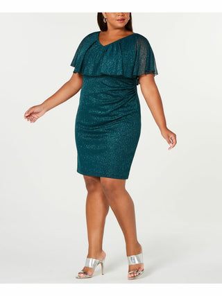 Connected Women's Plus Size Metallic Popover Dress Hunter Green Size 18