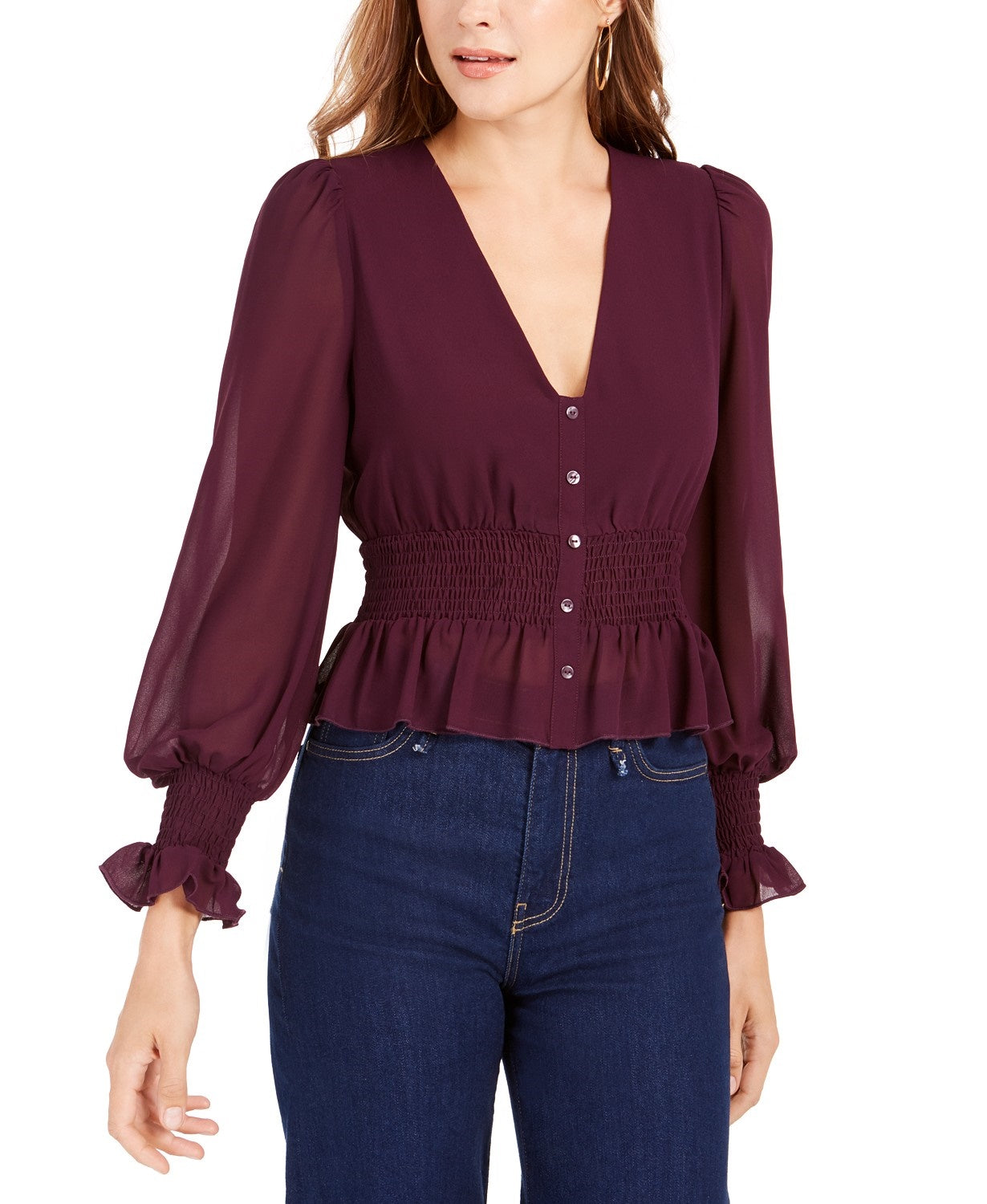 Lucy Paris Women's Smocked V-Neck Top Purple Size Medium