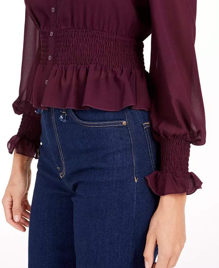 Lucy Paris Women's Smocked V-Neck Top Purple Size Medium