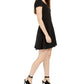 B Darlin Women's Black Low Back Scalloped-Trim Short Sleeve Square Neck Mini Fit + Flare Cocktail Dress Black 13-14
