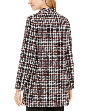 Calvin Klein Women's Petite Tweed Plaid Topper Jacket Red Size 2