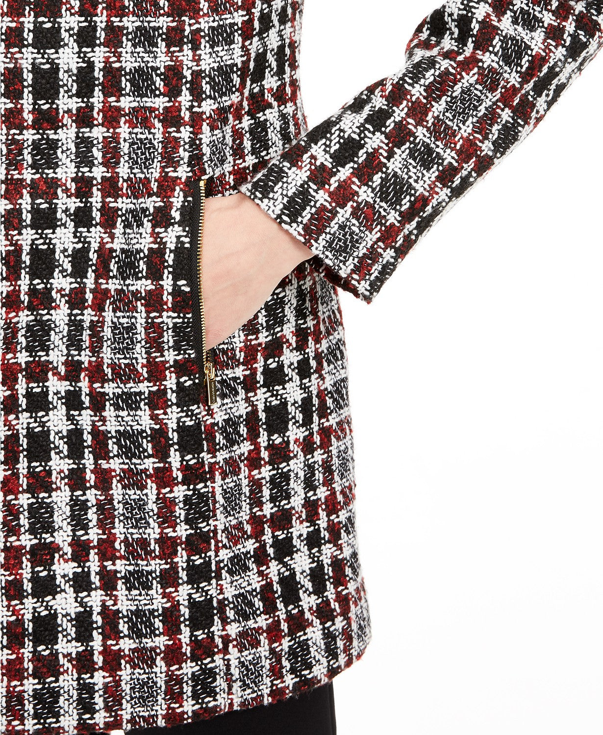 Calvin Klein Women's Petite Tweed Plaid Topper Jacket Red Size 2