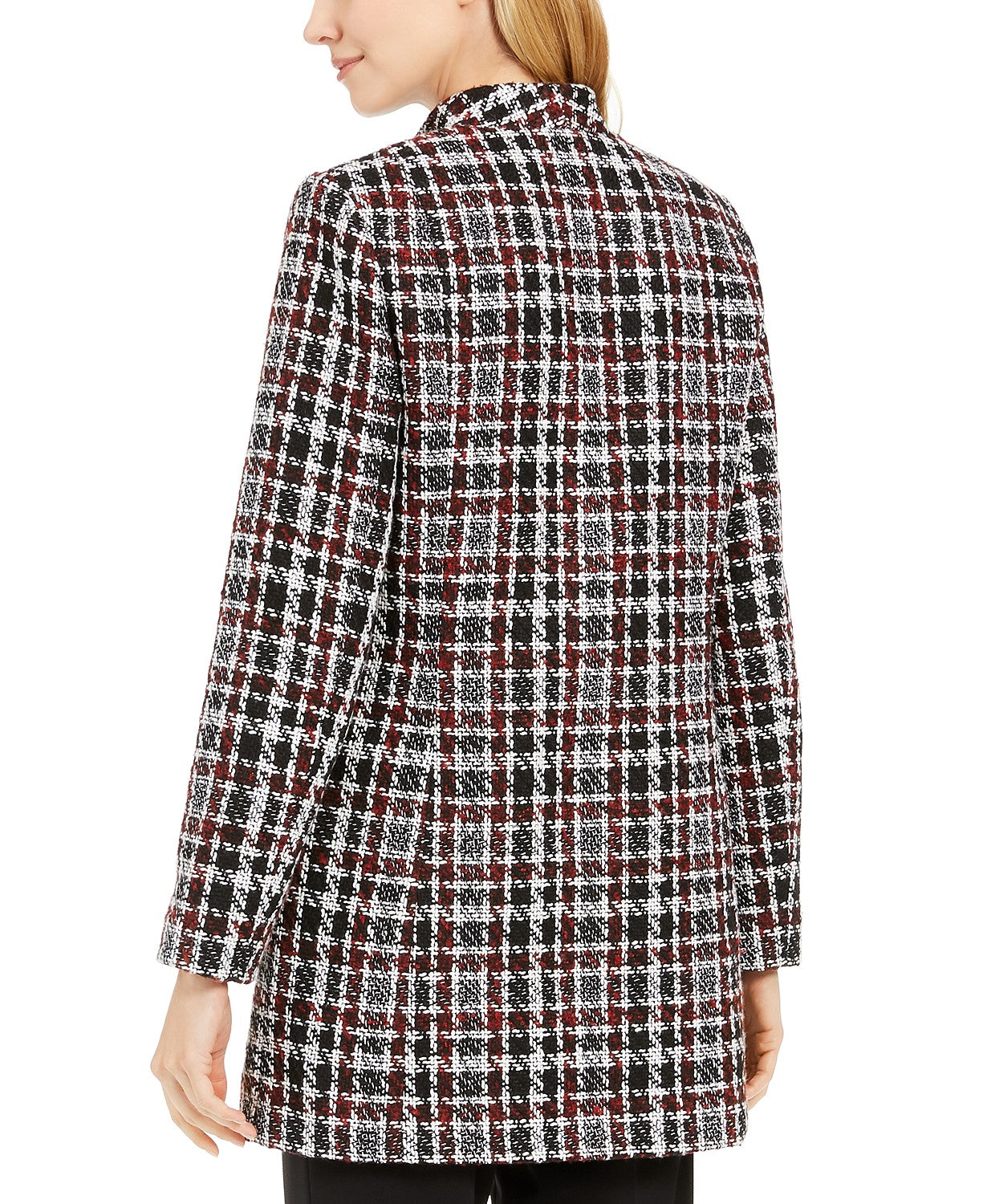 Calvin Klein Women's Petite Tweed Plaid Topper Jacket Red Size 8