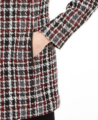 Calvin Klein Women's Petite Tweed Plaid Topper Jacket Red Size 8