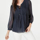 Tommy Hilfiger Women's Long-Sleeve Bayview-Dot Pintuck Top Navy Size Extra Large
