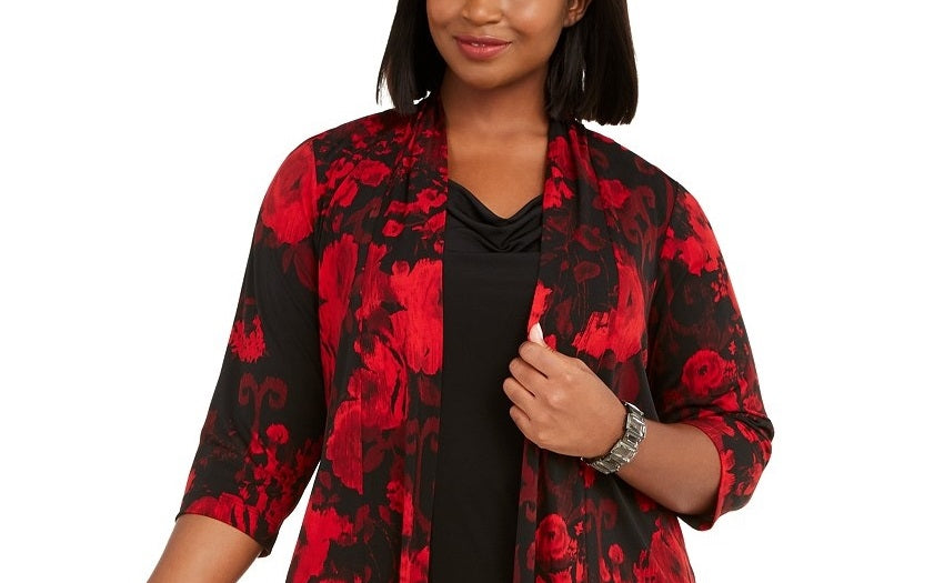 Connected Women's Plus Size Printed Jacket Dress Red Size 18W