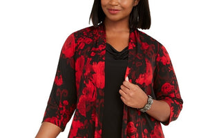 Connected Women's Plus Size Printed Jacket Dress Red Size 18W