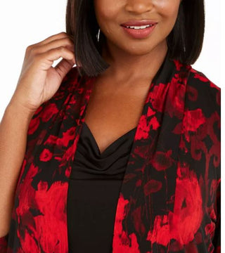Connected Women's Plus Printed Jacket Dress Red Size Petite Small