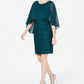 Connected Women's Petite Cape-Overlay Dress Dark Green Size 10 P