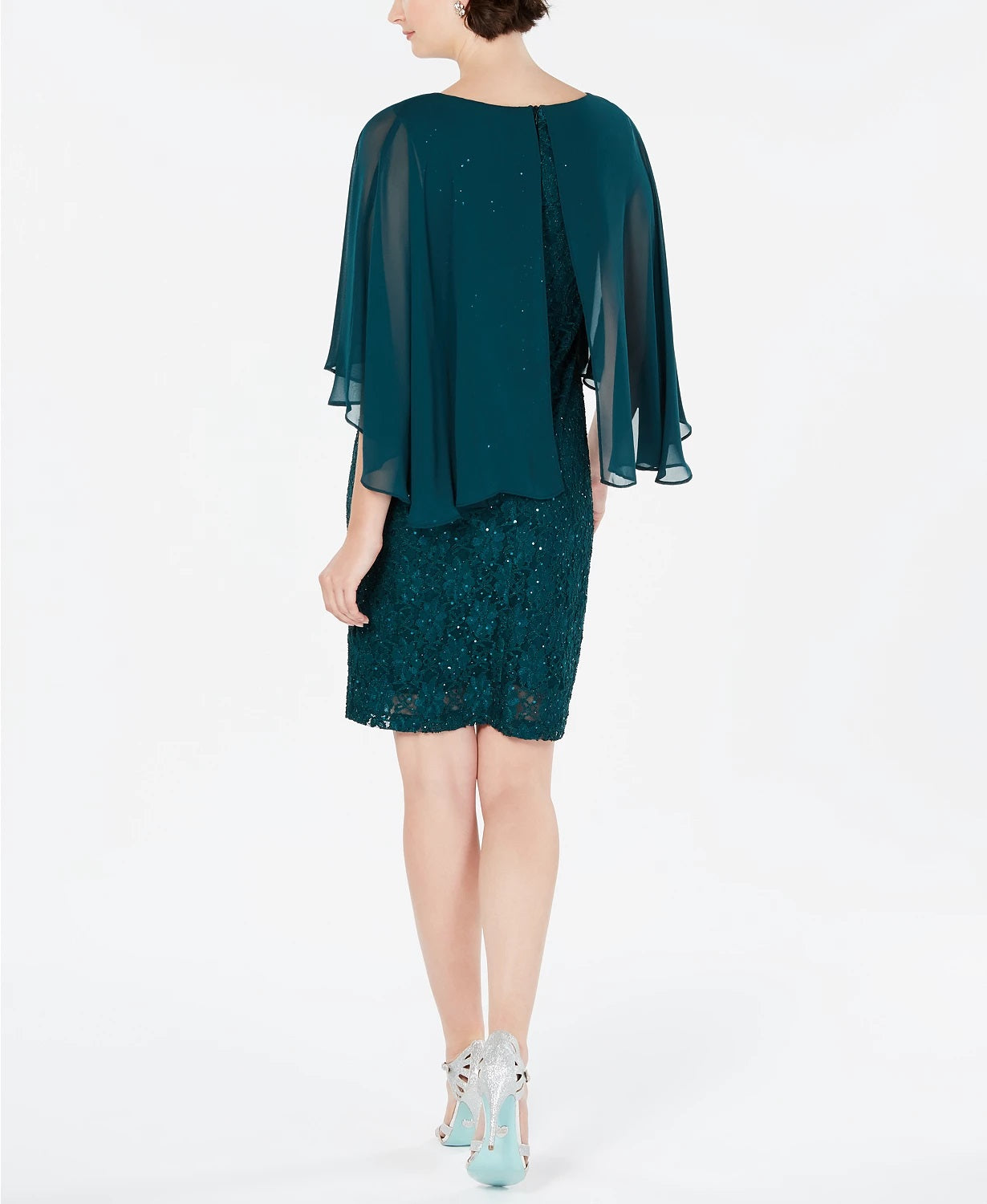Connected Women's Petite Cape-Overlay Dress Dark Green Size 10 P