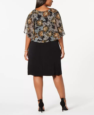 Connected Women's Plus Size Chiffon Overlay Dress Black Size 24