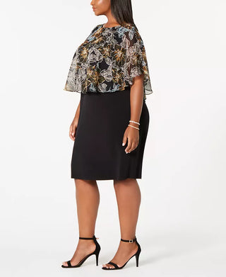 Connected Women's Plus Size Chiffon Overlay Dress Black Size 24