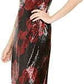 Connected Women's Sequined Floral-Print Dress Red Size 12