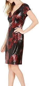 Connected Women's Sequined Floral-Print Dress Red Size 12