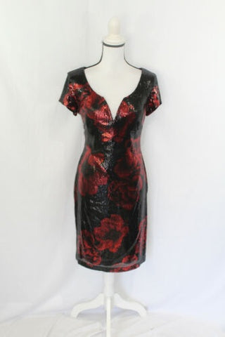 Connected Women's Sequined Floral-Print Dress Red Size 12