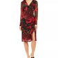 Connected Women's Long-Sleeve Mush Ruched Midi Dress Red Size 14