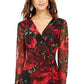 Connected Women's Long-Sleeve Mush Ruched Midi Dress Red Size 14