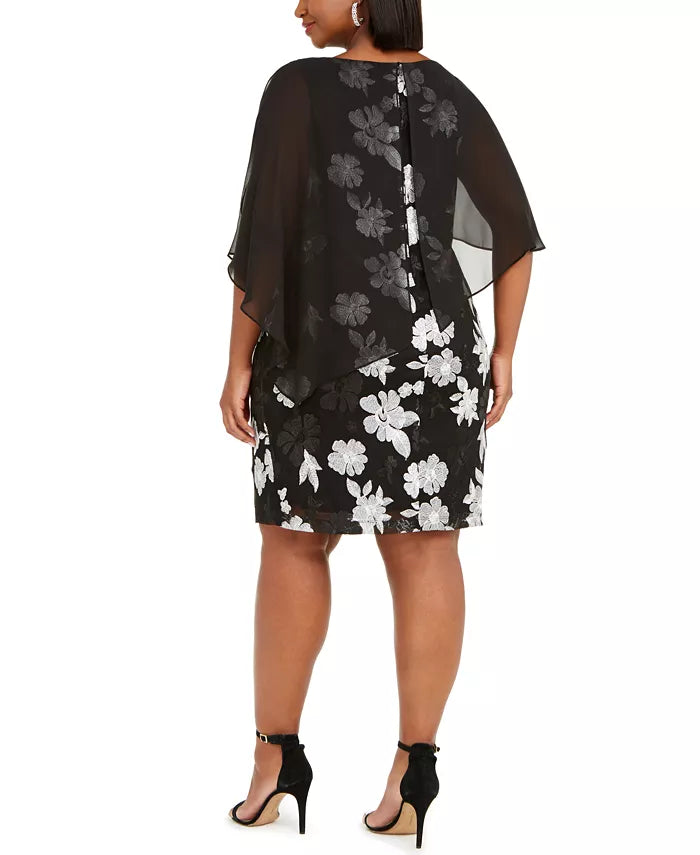 Connected Women's Plus Size Embroidered Chiffon Overlay Dress Black Size 20