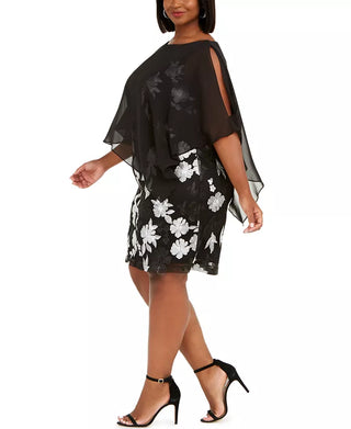 Connected Women's Plus Size Embroidered Chiffon Overlay Dress Black Size 20
