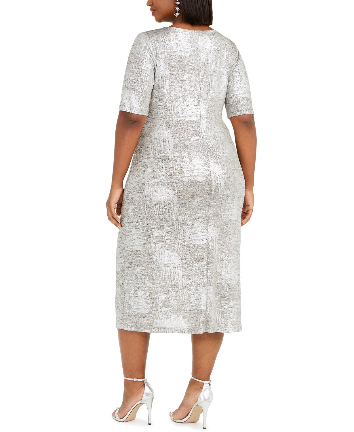 Connected Women's Cowlneck Metallic Midi Dress Silver Size 14W