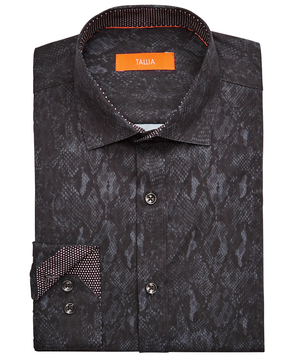 Tallia Men's Slim-Fit Performance Stretch Snakeskin-Print Dress Shirt Black Size 16-32-33