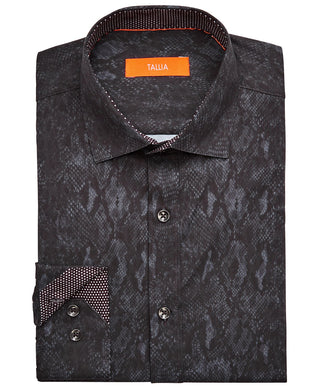 Tallia Men's Slim-Fit Performance Stretch Snakeskin-Print Dress Shirt Black Size 16-32-33