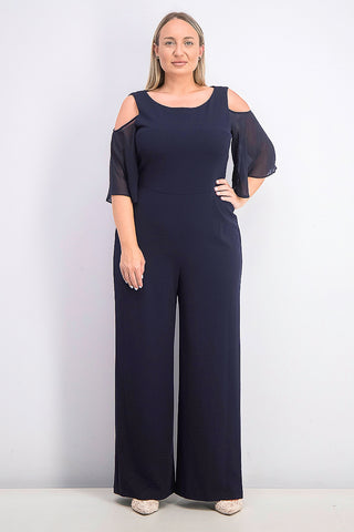 Connected Women's Plus Size Cold-Shoulder Jumpsuit Blue Size 22W