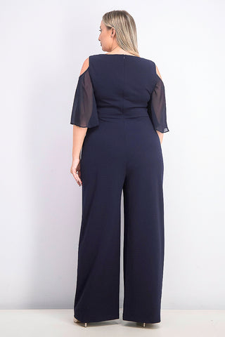Connected Women's Plus Size Cold-Shoulder Jumpsuit Blue Size 22W