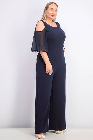 Connected Women's Plus Size Cold-Shoulder Jumpsuit Blue Size 22W