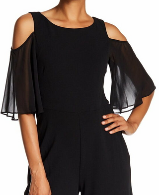 Connected Women's Jumpsuit Cold-Shoulder Chiffon Black Size 16