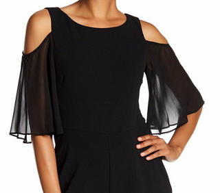 Connected Women's Jumpsuit Cold-Shoulder Chiffon Black Size 16