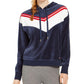 Tommy Hilfiger Women's Sport Velour Chevron Pullover Hoodie Blue Size Large