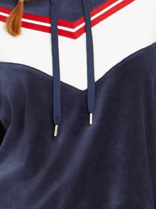 Tommy Hilfiger Women's Sport Velour Chevron Pullover Hoodie Blue Size Large