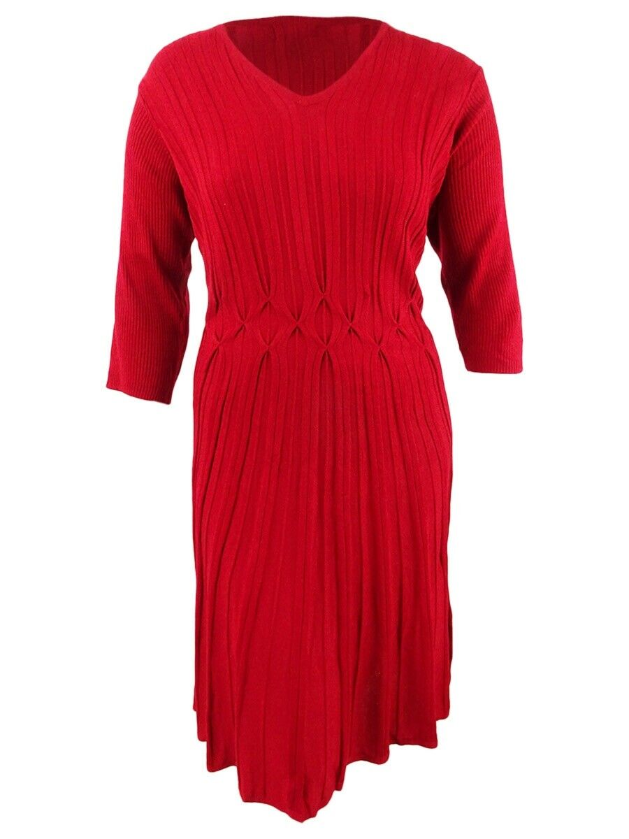 Connected Women's Plus Size Textured Sweater Dress Red Size 2X