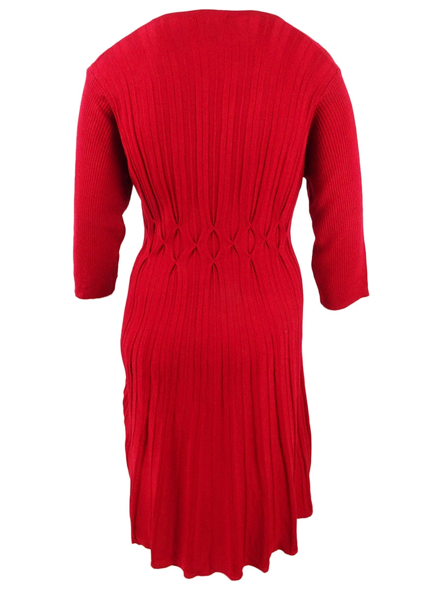 Connected Women's Plus Size Textured Sweater Dress Red Size 2X