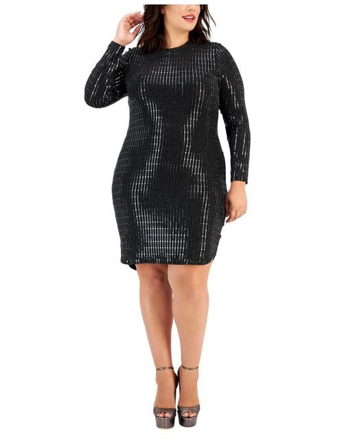 B Darlin Women's Trendy Plus Size Metallic Bodycon Dress Black Size 20