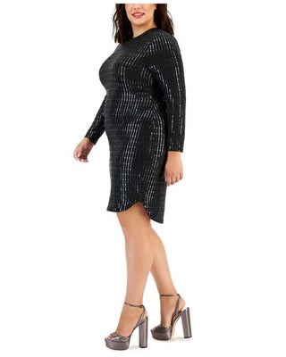 B Darlin Women's Trendy Plus Size Metallic Bodycon Dress Black Size 20